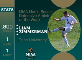 Liam Zimmerman, Trine, MIAA Men's Soccer Defensive Athlete of the Week 10/16/23