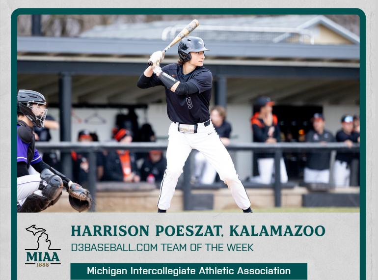 Kalamazoo's Harrison Poeszat Named to D3baseball.com Team of the Week